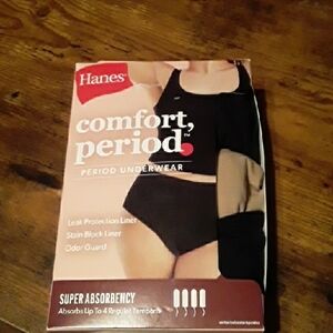 NWT Hanes Sz 6/M 3 Pair Period Underwear Super Absorbency Cotton Stretch Briefs